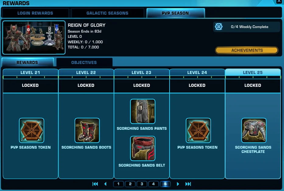 SWTOR PvP Season 3 Rewards Track Levels 21 - 25