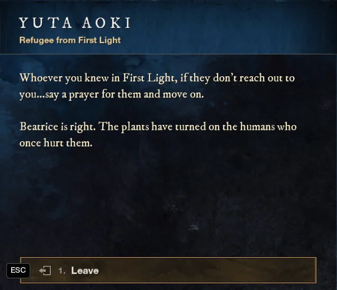 New World First Light Refugee Yuta Aoki dialogue, located Windsward
