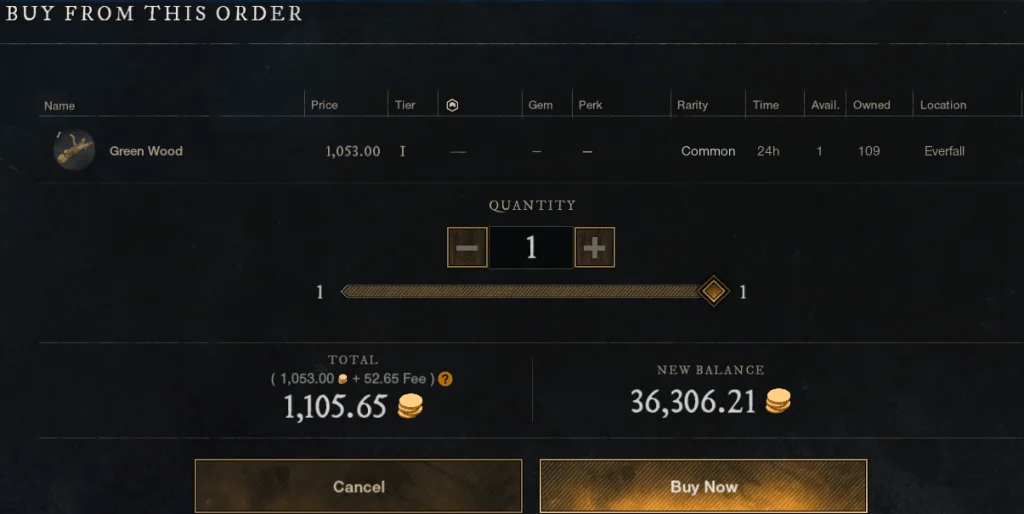 New World Buy Order Gold Transfer