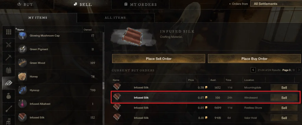 New World Buy Order List