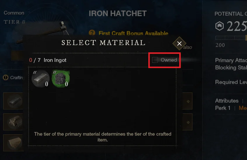 New World Aeternum Crafting Material Selection