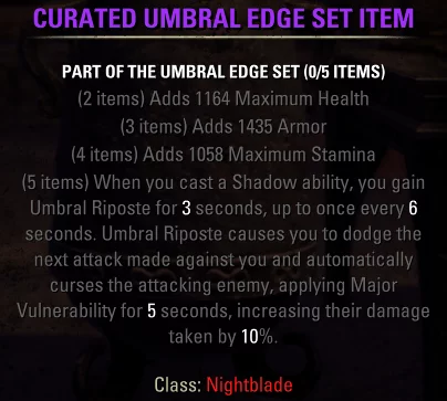 Infinite Archive Class Set Update 43 Nightblade Umbral Edge