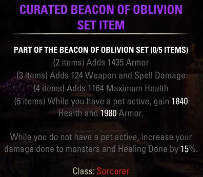 Infinite Archive Class Set Update 43 Sorcerer Beacon of Oblivion