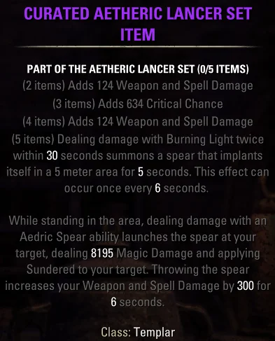 Infinite Archive Class Set Update 43 Templar Aetheric Lancer