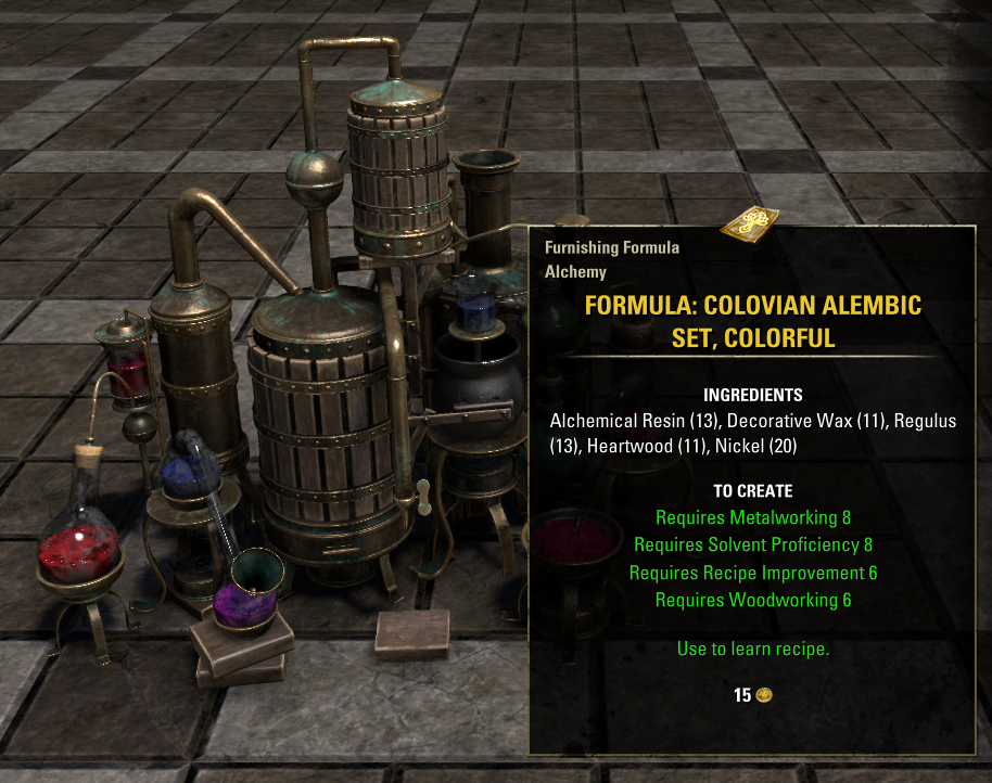 Elder Scrolls Online Update 43 Colovian Alembic Set, Colourful Furnishing Formula