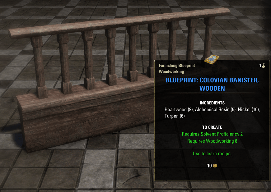 Elder Scrolls Online Blueprint: Colovian Banister, Wooden Furnishing