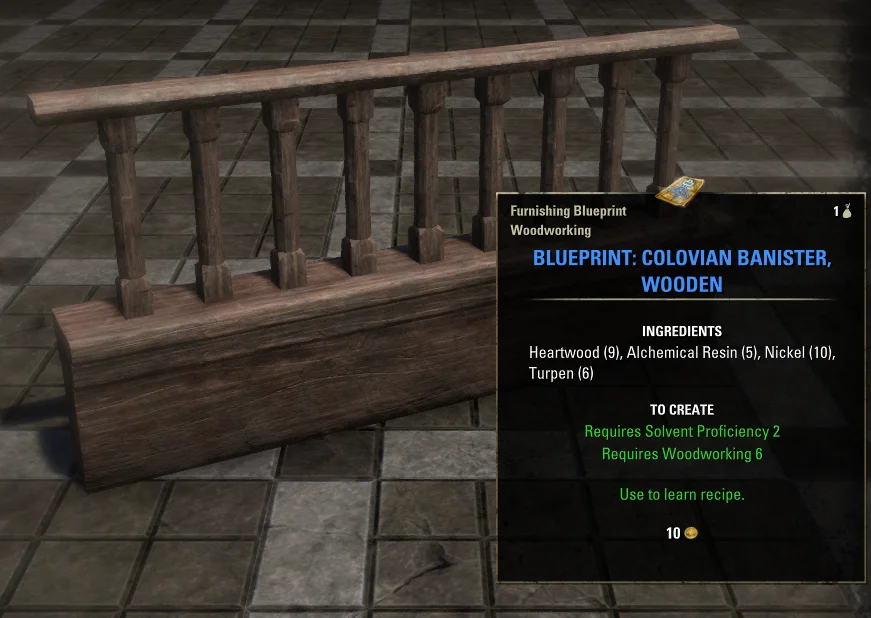 Elder Scrolls Online Blueprint: Colovian Banister, Wooden Furnishing