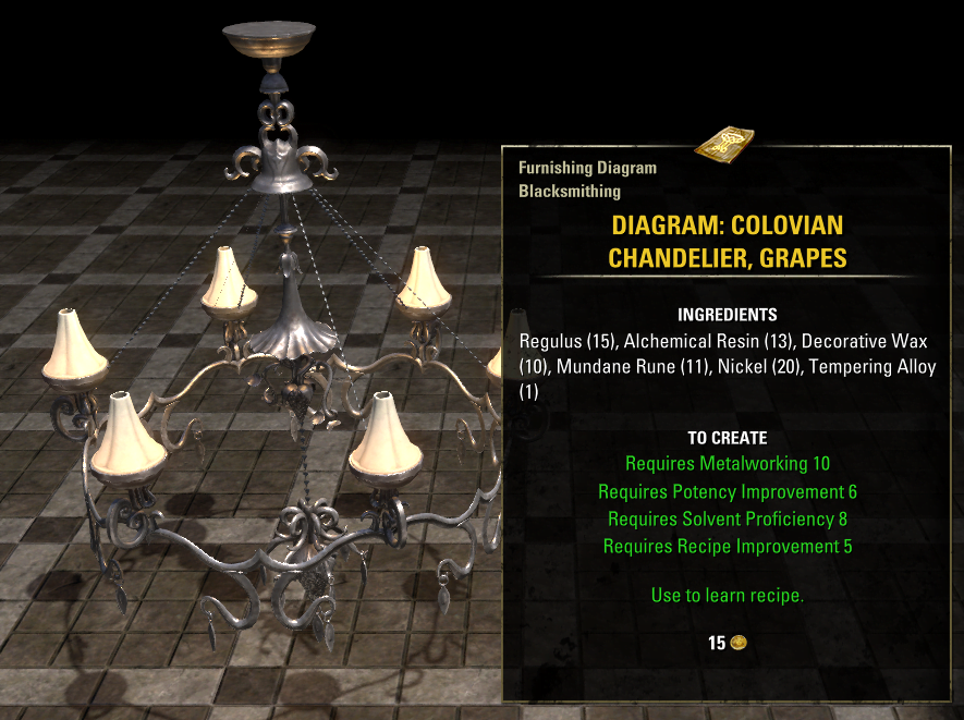 Elder Scrolls Online Update 43 Colovian Chandelier, Grapes Furnishing Diagram