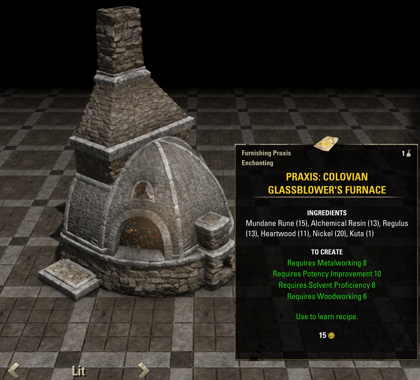 Elder Scrolls Online Update 43 Colovian Glassblower's Furnace Furnishing Praxis