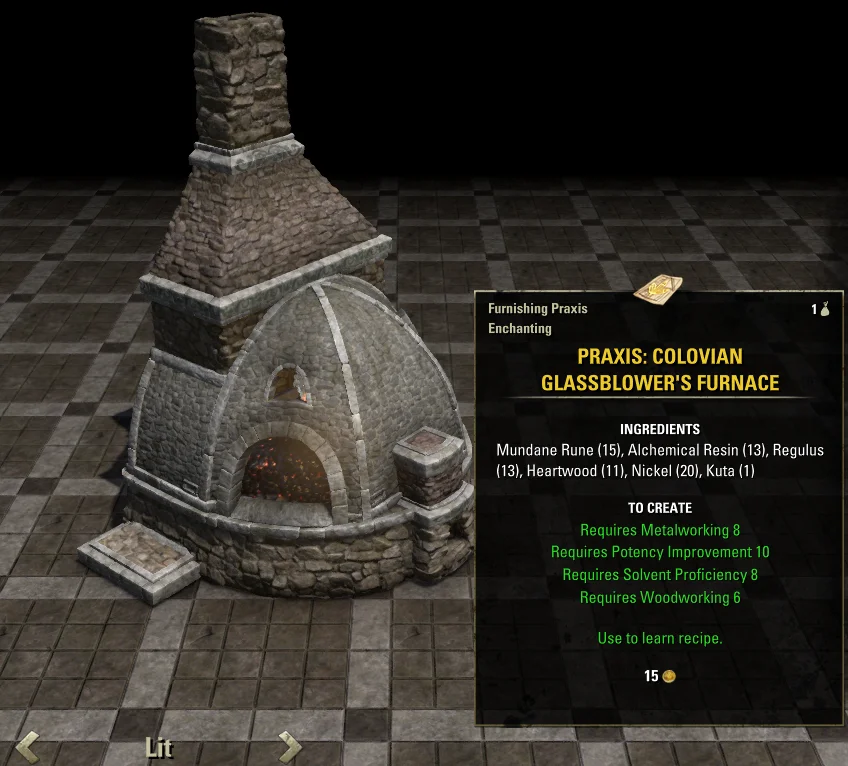 Elder Scrolls Online Update 43 Colovian Glassblower's Furnace Furnishing Praxis