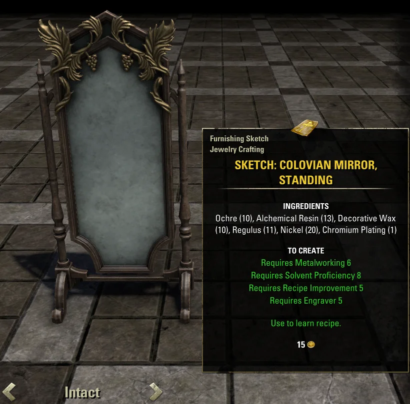 Elder Scrolls Online Update 43 Colovian Mirror, Standing Furnishing Sketch