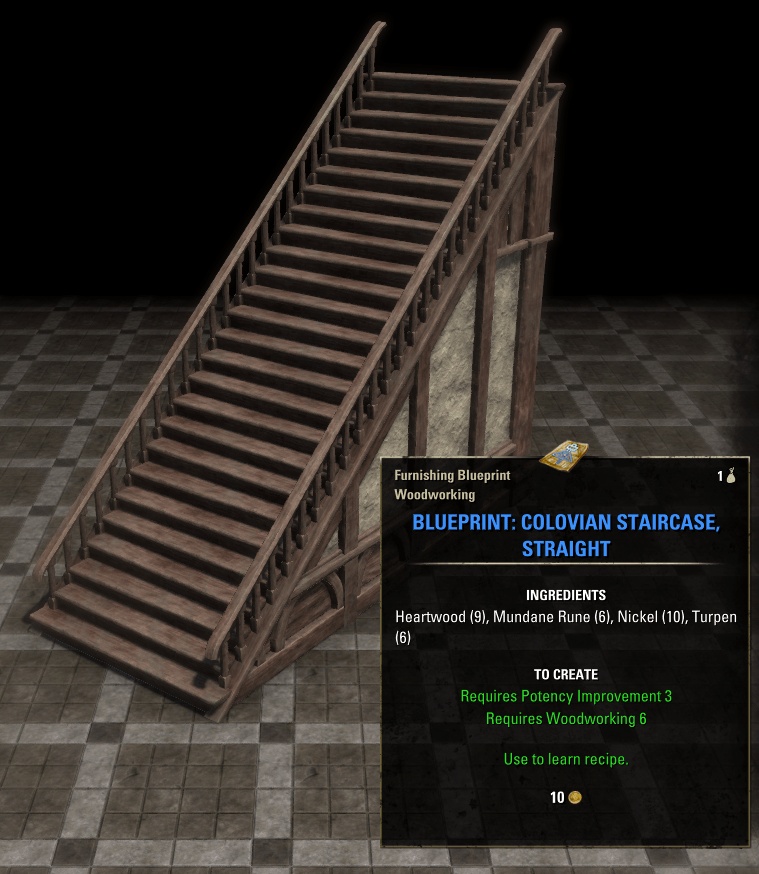 Elder Scrolls Online Blueprint: Colovian Staircase, Straight Furnishing