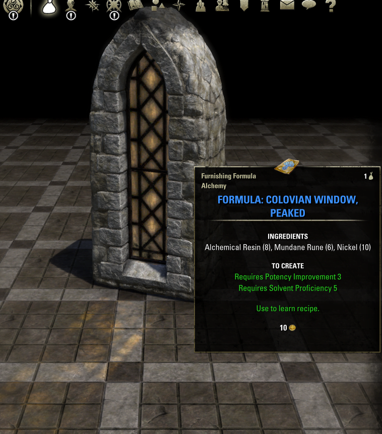 Elder Scrolls Online Formula: Colovian Window, Peaked Furnishing