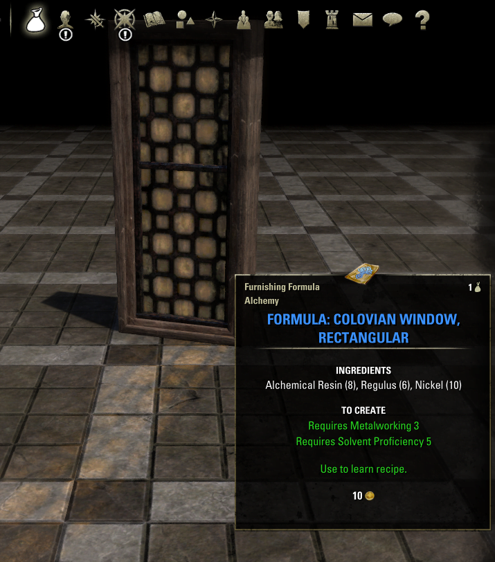 Elder Scrolls Online Formula: Colovian Window, Rectangular Furnishing