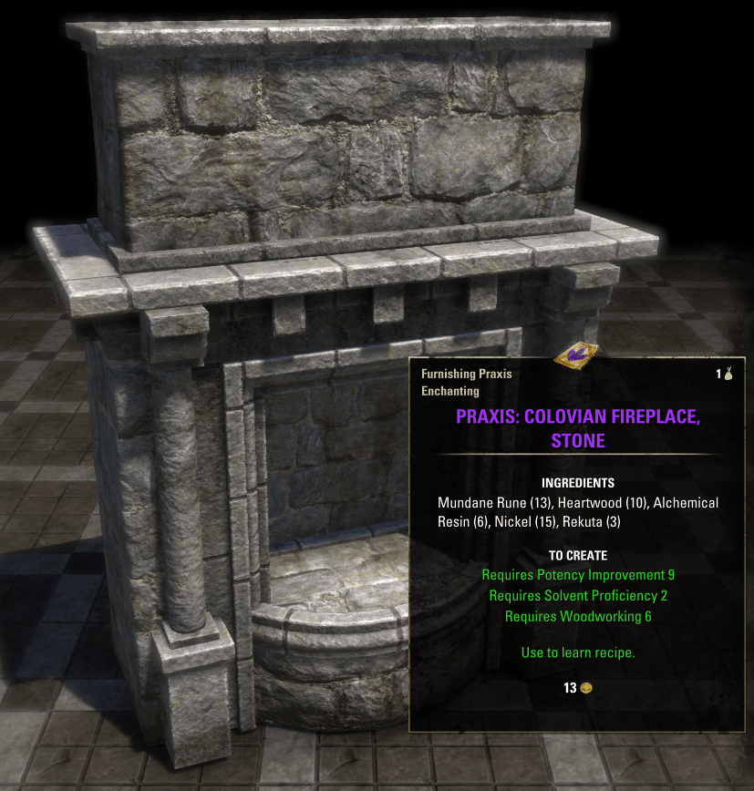 Elder Scrolls Online Praxis: Colovian Fireplace, Stone Furnishing