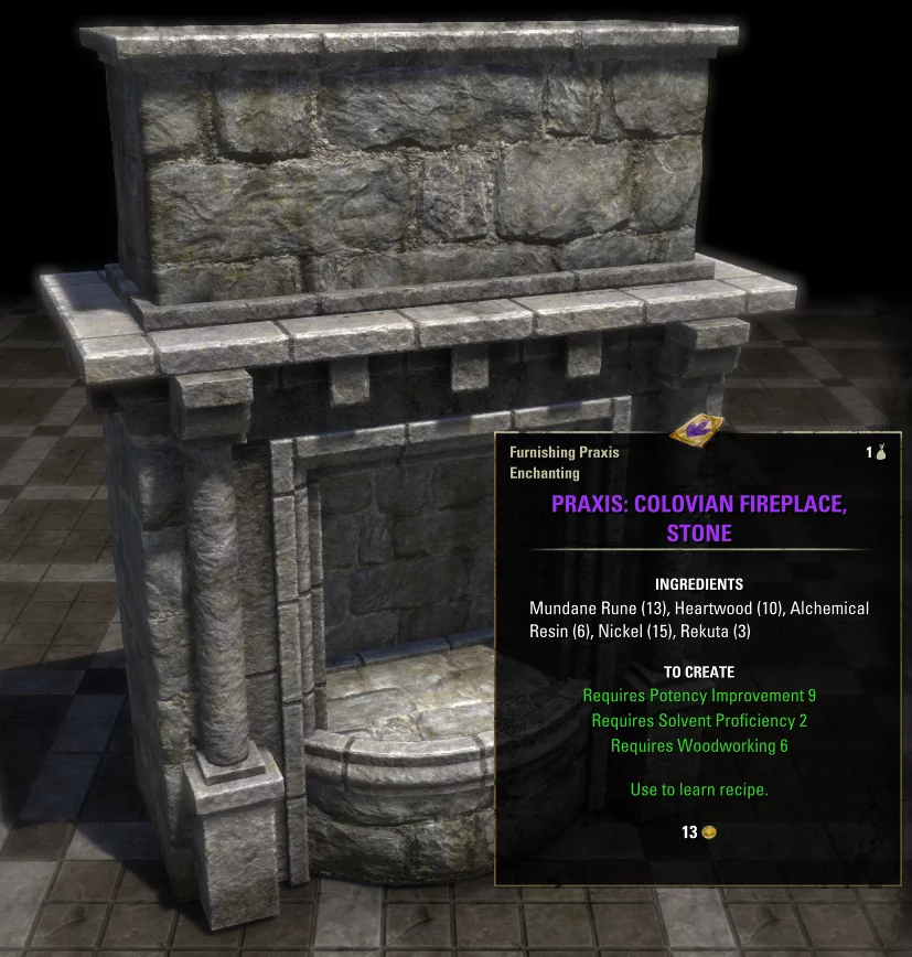 Elder Scrolls Online Praxis: Colovian Fireplace, Stone Furnishing
