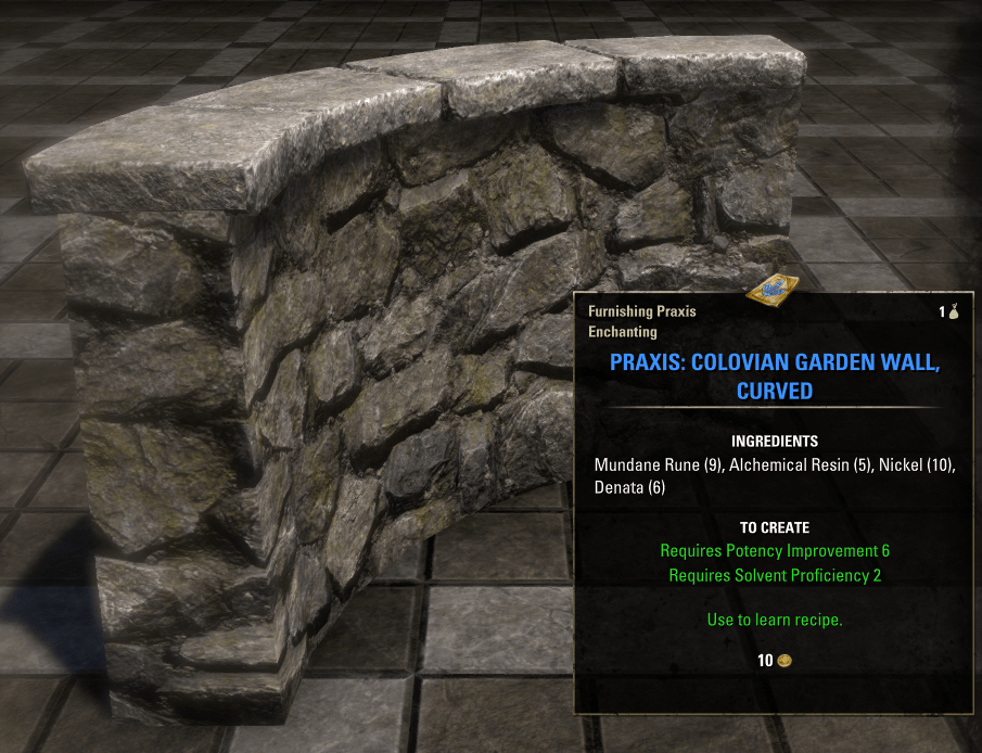 Elder Scrolls Online Praxis: Colovian Garden Wall, Curved Furnishing