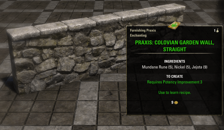 Elder Scrolls Online Praxis: Colovian Garden Wall, Straight Furnishing