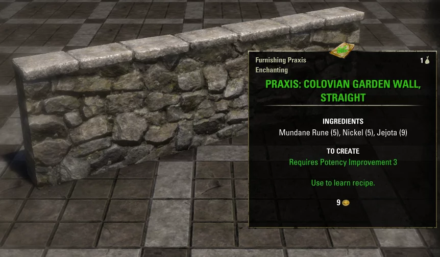 Elder Scrolls Online Praxis: Colovian Garden Wall, Straight Furnishing