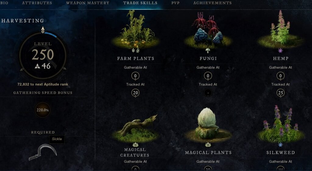 New World Aeternum Harvesting Tradeskill