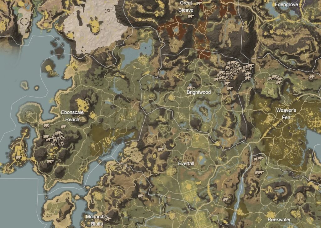 New World Aeternum Bear Mob Pristine Bear Claw Locations Map