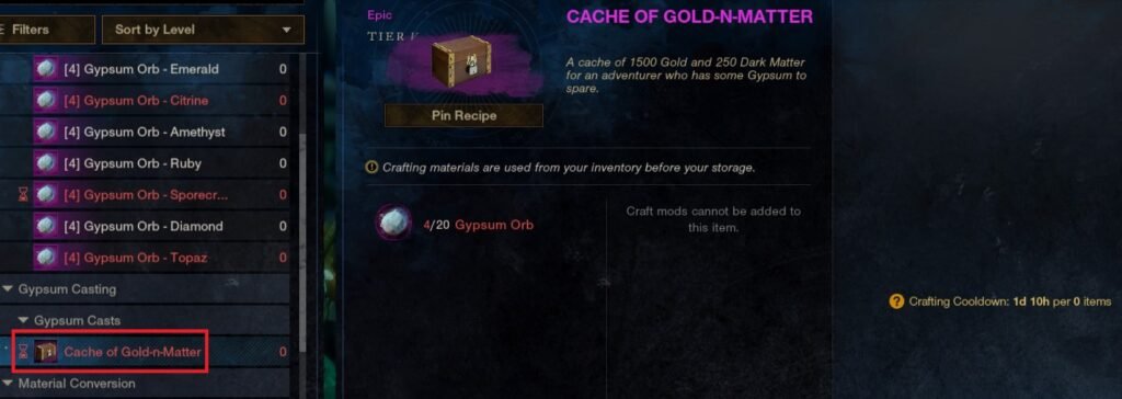 New World Aeternum Cache of Gold-N-Matter Crafting Gypsum Orb