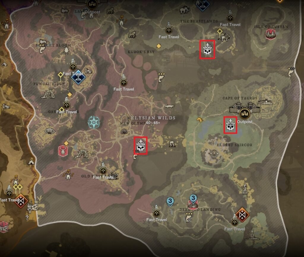 New World Aeternum Elysian Wilds Bosses Map