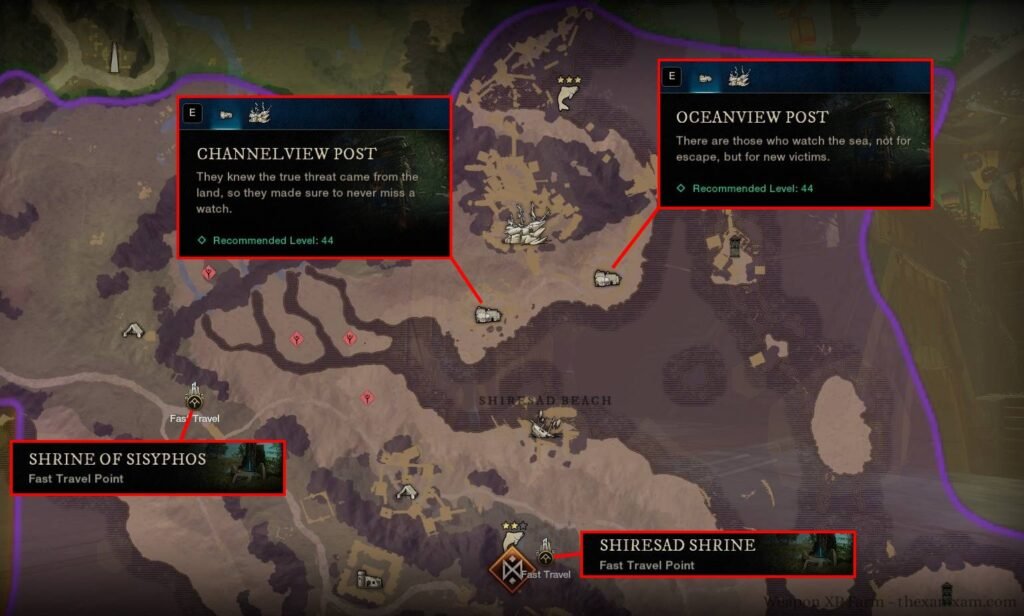 New World Aeternum Restless Shore Weapon XP Farm Location Map 