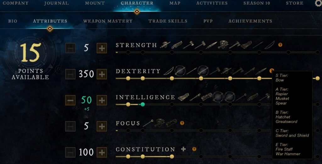 New World Aeternum Season 10 Nighthaven Attributes UI